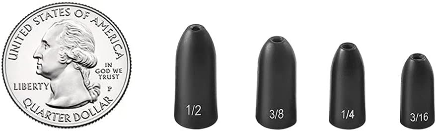 12 Pack Tungsten Bullet Fishing Weights, Insert Free Worm Sinkers, 1/8 3/16 1/4 3/8 1/2 oz