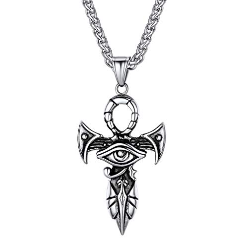 Suplight Stainless Steel Eye of Horus Ankh Cross Pendant Ancient Egyptian Jewelry Symbol of Protection Amulet Necklace for Men Women