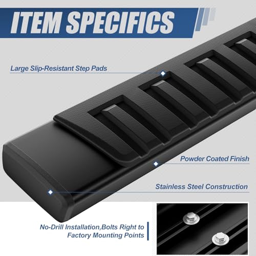 Image of Auto Dynasty Running Boards Double Cab Fits 2007-2019 Silverado 1500-3500HD | 6.3 inch Stainless Steel Step Bars Fits 07-19 Chevy Silverado GMC Sierra 1500 2500HD 3500HD Extended Cab, Black Side Steps
