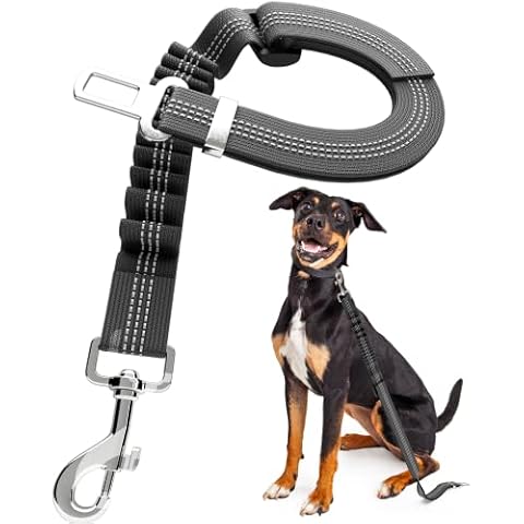 𝗦𝗶𝗺𝗽𝗹𝘆𝗡𝗮𝘁𝘂𝗿𝗮𝗹® Dog Car Harness, Dog Car Seat Belt Adjustable Headrest Seat Belt with Bungee Buffer 65-100cm Dog Seat Belts for Cars with Compatible Pet Seatbelt Clip, Dog Seat Belt Cover