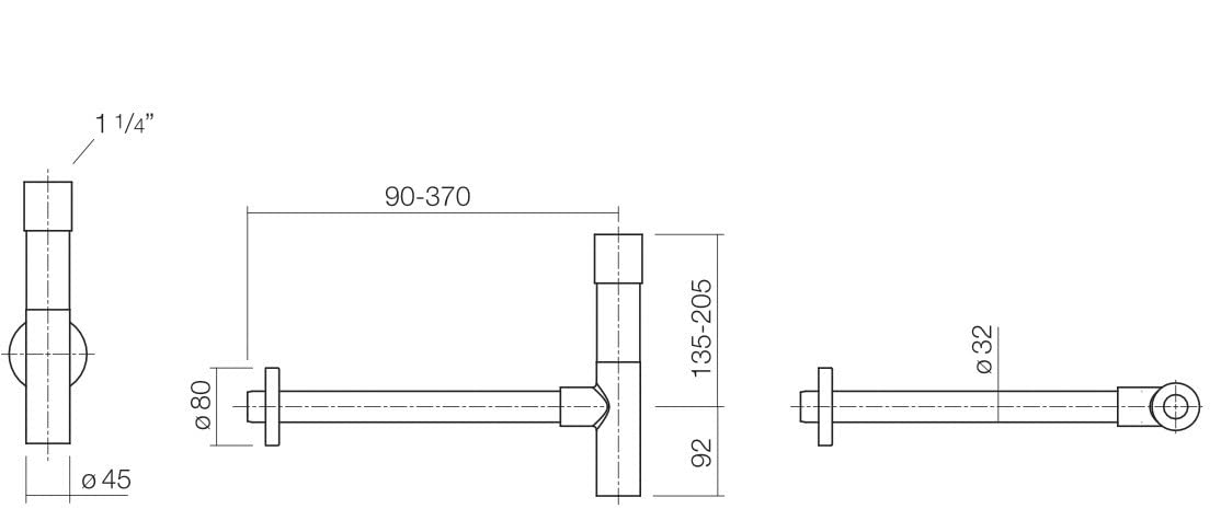 Alape˘ Design Siphon, Universal Siphon für Waschbecken verchromt mit genormtem 1 1/4 Zoll Anschlussgewinde, höhenverstellbar von 13,5-20,5 cm, Tiefe verstellbar von 9-37 cm, Geruchsverschluss SI.2
