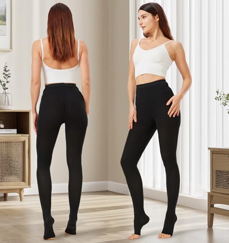 Image of NURCOM 20-30 mmHg Compression Pantyhose for Women & Men, Open Toe Medical Compression Stockings, Waist High Opaque Compression Tights, Graduated Support for Varicose Veins, Edema, DVT, Post Surgery