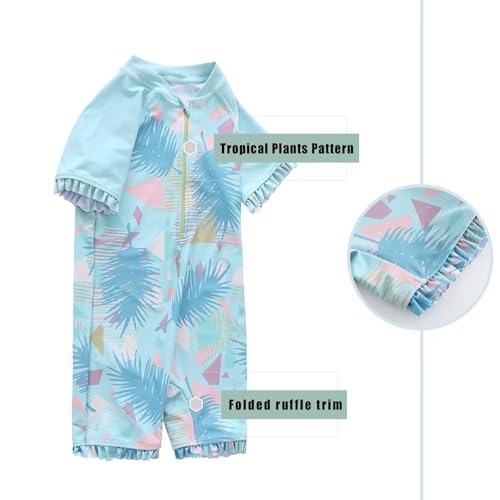 Image of Girls Rash Guard Swimsuits One Piece Bathing Suits for Girls UPF 50+ Sun Protection Short Sleeve Sunsuits Zipper