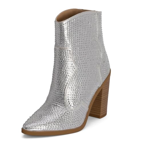 Chariot & Co Wyatt Sparkly Cowgirl Boots for Women – Silver, Gold, Black Western Ankle Booties with Rhinestones – Bedazzled Cowboy Boots 3.25” Heel3