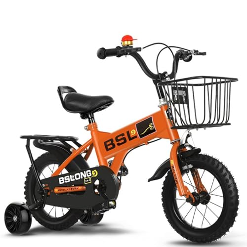 【Banefu】子供用自転車、12、14、16、18、20インチ、ベビーカー、高さ調整可能 補助輪付き カゴ付き 組立簡単転倒防止 バランス感覚、男の子用・女の子用自転車、ギフトカー (14インチ(3〜7歳),オレンジ・タイラント)