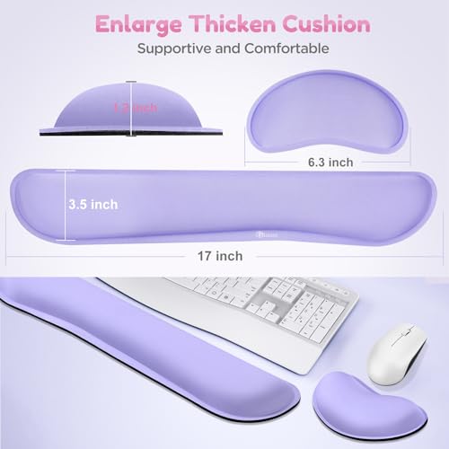 Image of Gimars Upgrade Enlarge Gel Memory Foam Set Keyboard Wrist Rest Pad, Mouse Wrist Cushion Support for Office, Computer, Laptop, Mac, Comfortable, Lightweight for Easy Typing Pain Relief, Purple
