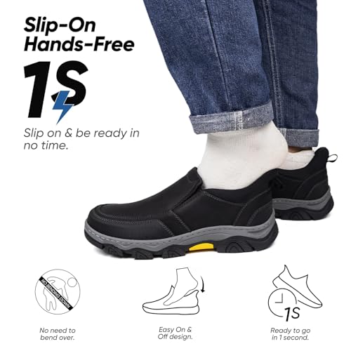 Image of UPIShi Men's Slip On Hands Free Waterproof Work Loafers Leather Walking Slip-Ins Casual Outdoor Office Business Cushioning Shoes