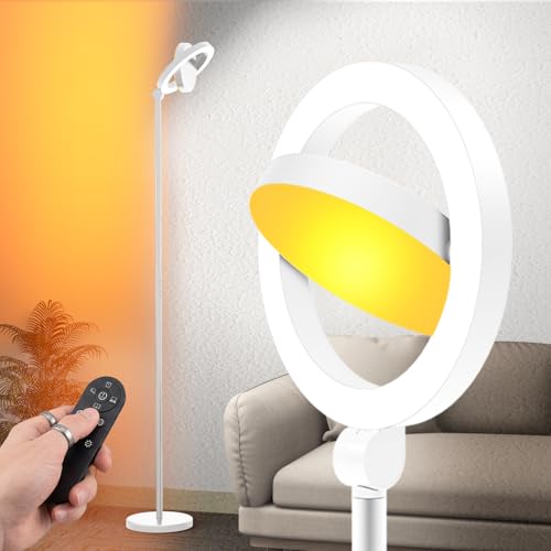 Image of Omorepa 36W 2500lm Bright LED Floor Lamp for Living Room, 75.5 Inch Tall Standing Lamp for Office Stepless Dimmable with Remote, Torchiere Lamp with 2 Rotatable Lights 1900K-6500K for Bedroom (White)
