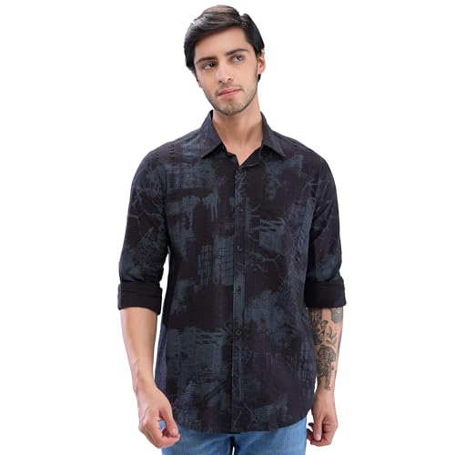 Image of Spykar Men's Slim Fit N /A Full Sleeve Printed Casual Shirts