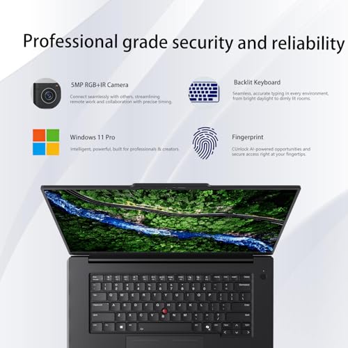 Image of Lenovo ThinkPad T1g Gen 8 Business AI Laptop, RTX 5060, 16 inch UHD+ (3840 x 2400), Intel Core Ultra 7 265H, 64GB DDR5, 2 + 2TB SSD, 5MP RGB+IR Camera, Fingerprint, Backlit KB, Wi-Fi 7, Win 11 Pro, Black