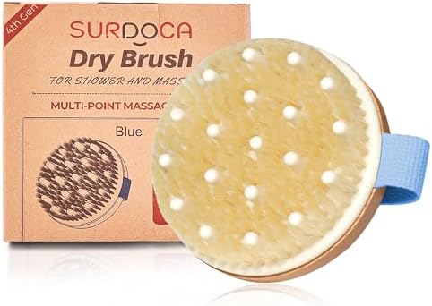 SURDOCA Dry Brushing Body Brush for Lymphatic Drainage, Wet & Dry Body Scrubber, Natural Exfoliating Brush, Blue