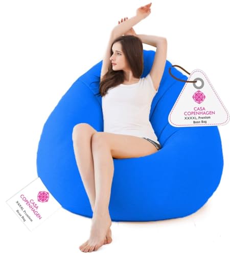 Image of Casa Copenhagen Premium Leather Bean Bag Chair, Filled with Beans | Capacity: Upto 7 Ft Height, 200 KG Weight | 4XL | Royal Blue