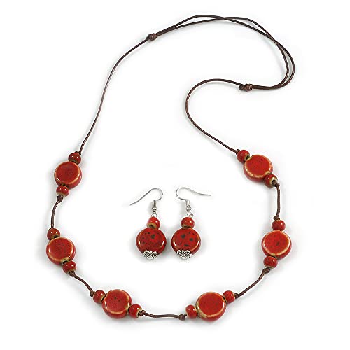 Collar de cerámica roja y pendientes para vestidos de noche