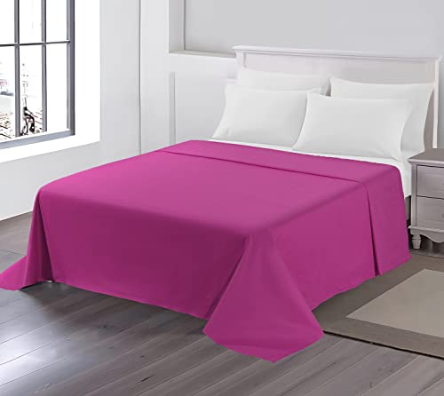 Drap plat uni en percale de polycoton 180 fils, repassage superflu, plusieurs dimensions disponibles, 50 % coton, 50 % polyester, fuchsia, King Cover
