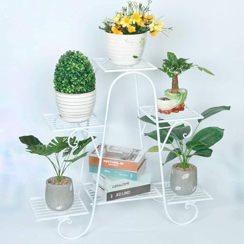 Image of Metal Plant Stand Flower Pot Stand with Multiple Tiers for Outdoor and Indoor Vase Stand Plants in a Living Room Hallway Pot Stand or Balcony, Home Decor Item Gamla Stand (White)