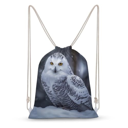 Canvas Drawstring Backpacks Arctic Owl Sports Gym Pull String Bags Lightweight for Men Women