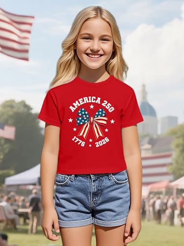Image of VVNTY Girls American Flag Crop Tops Kids USA Crop Shirt Patriotic 4th of July Tops 5-14 Years