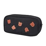 trousse à crayons Casse à crayons Big Capacité Toile Cute Ours Crayon Pend-Stylo Pochette Pochette Pour High School College étudiant Femmes filles Garçons télescopique (Color : Black)