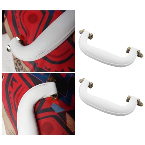 Image of 2x Guitar Musical Box Handle 160mm PU Leather Suitcase Handle Alloy Base Replacement With Screws White Brown