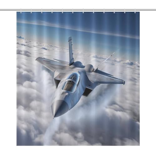 Rideau douche tissu polyester avion de chasse finition premium durable - 7