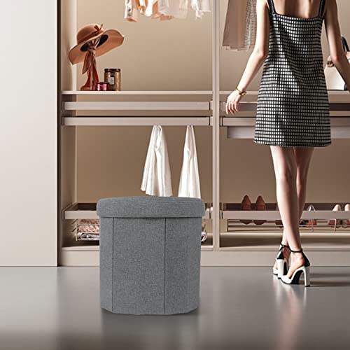 No More Tag Round Storage Ottoman Linen Fabric Small Storage Ottoman With Removable Lid, Ottoman With Storage For Living Room And Bedroom 2 Pcs, Dark Gray #TOP3