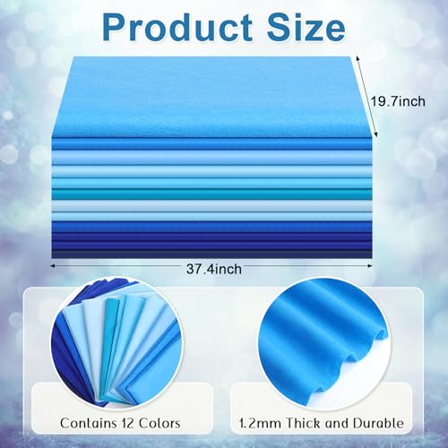 Image of WILLBOND 12 Pcs Large Felt Sheets 37 x 20 Inch 1.2 mm Blue Series