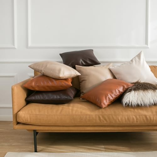MUKA Kunstleder Kissenbezüge 2er Set Schwarze Kissenbezüge 45x45 cm Kissenhülle für Sofabetten Couch