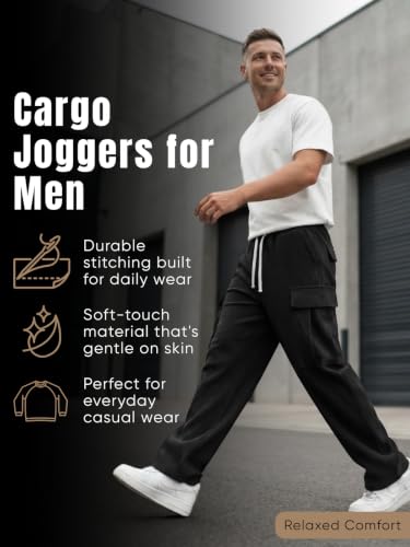 Image of GRECIILOOKS Cargo Joggers for Men - Cotton Loose Fit Utility Pants with 4 Pockets | Durable Outdoor & Hiking Trousers (Available in Plus Size)