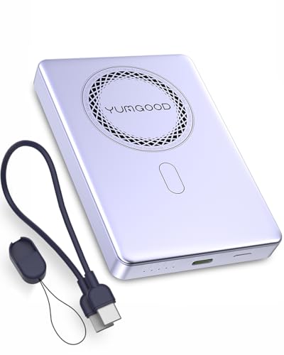 YUMGOOD Magnetic Power Bank for iPhone Wireless Charger Battery Pack, Slim Portable Charger 10000mAh 20W Fast Charging Power Bank, USB C in&Out High-Speed Charging for iPhone