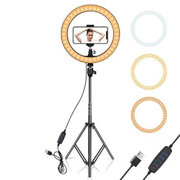 SHYLOC 10 inch Selfie LED Ring Light with 3 Light Modes with Adjustable 7 Feet Tripod Stand Cell Phone Holder for Live Stream/Makeup/YouTube Video (Ring Light with Stand)