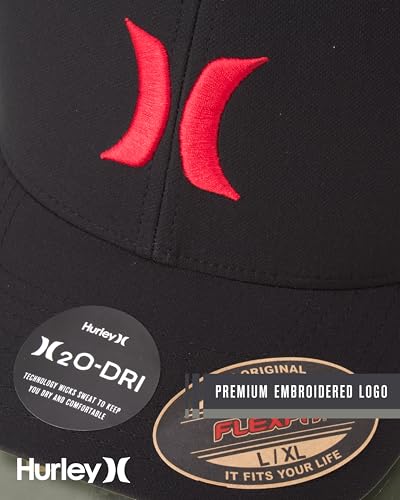 Image of Hurley Mens Baseball Cap - Moisture Wicking Curved Brim Flexfit Fitted Hats for Men with H2O-Dri Sweatband (Sizes: S-XL)