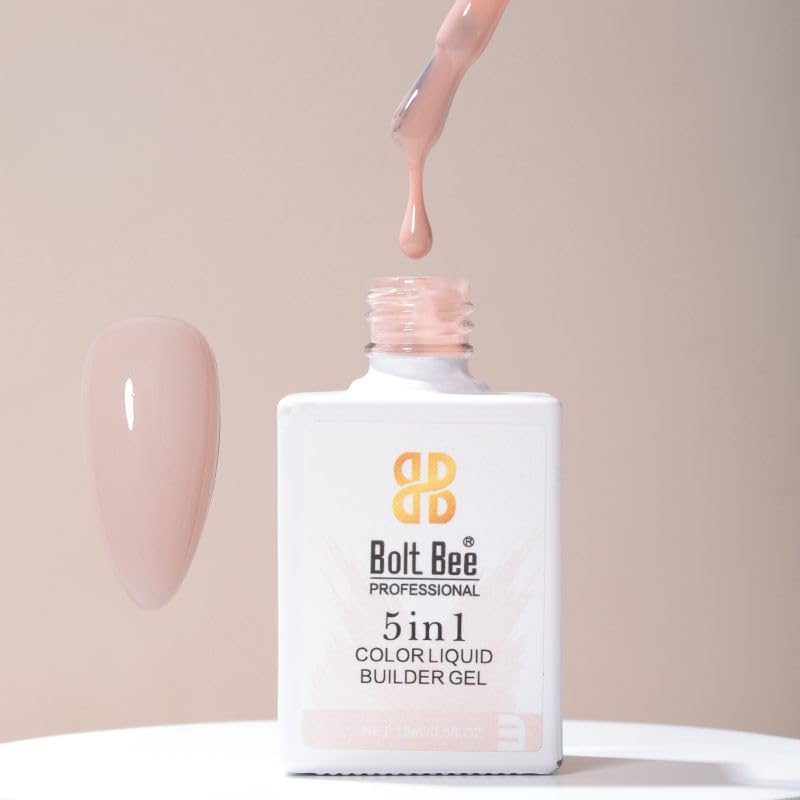 BOLT BEE 5 in 1 Color Liquid Builder Gel BIAB, Clear Pink Nude White, 15ml Nail Strengthener, Extension Hard Gel, Soak Off, UV Light Cure (3)-image-5