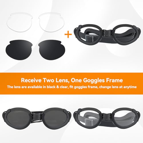 NAMSAN Dog Goggles Medium Breed, Clear/Black Replaceable Lenses, Dog Sunglasses UV Protection for Medium Dogs, Outdoor Cycling Dog Eye Protection, Windproof Antifogging Adjustable Snout by NAMSAN - Image 4