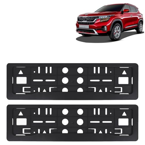 Image of KINGSWAY Seltos Car Number Plate Frames for All 2019 to 2023 Models of Kia Car Registration Plate Holders, Black Licence Plate Covers (Front and Rear), Universal Size 51.5 x 14.5 cm