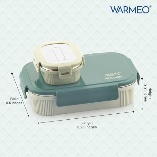 Image of WARMEO MICROMATE Microwave-Safe Stainless Steel Lunch Box, Bpa Free, Perfect for Office, School, Travelling, Combo(800ml+150 ml),Green