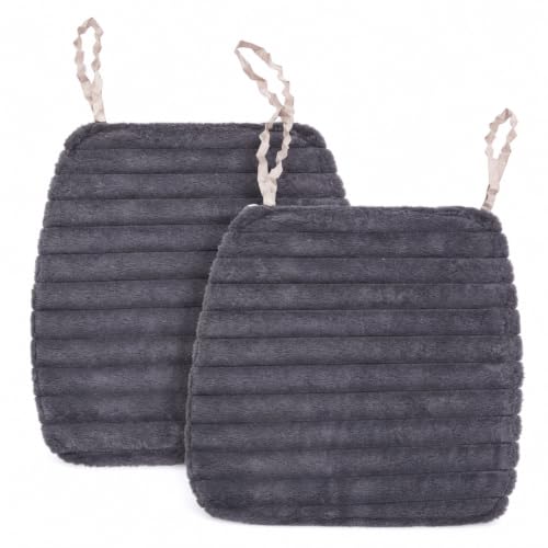 Image of Amazon Brand - Umi Slate Blue-Grey Faux Fur Chair Seat Cushions, 16x16 Inch Solid Fluffy Dining Chair Pads with Ties, Foam-Filled Calming Office & Dining Chair Pads, Set of 2