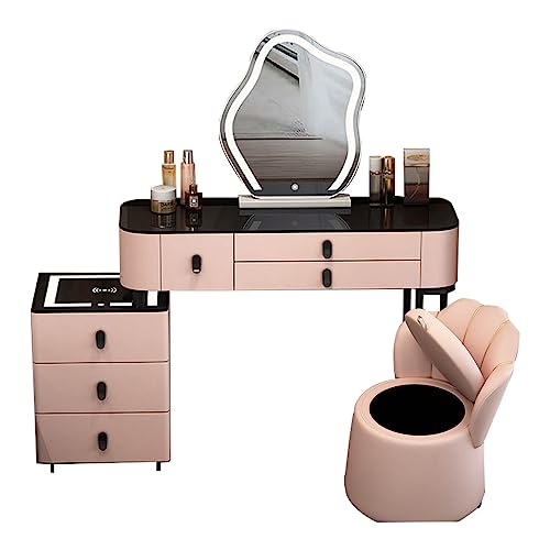 Tavolo da trucco 3 in 1 con specchio a LED, design ribaltabile, sgabello imbottito rimovibile e tavolo da toeletta per gli amanti del beau, 3 opzioni di illuminazione a colori