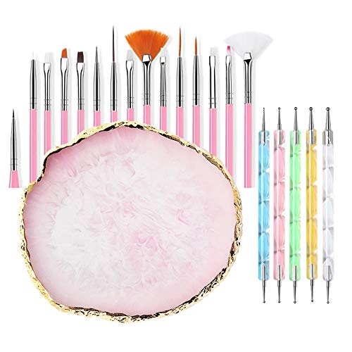 20 Pieces Nail Art Brushes With 1 Piece Nail Palette Nail Tips Natural Nail Supplies Nail Palette Nail Polish Palette Manicure Design Tools #TOP2