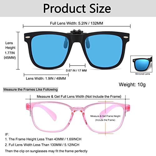Kids Clip-On Polarised Sunglasses - UV Protection Flip Up for Boys & Girls, Blue (Mirrored Coating), S-M - Image 2