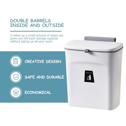 Caneca de basura blanca para colgar en pared, 9 litros miniatura 3