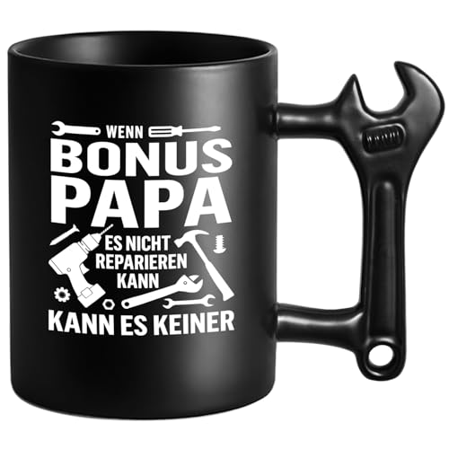 Bonus Papa Tasse mit Schraubenschlüssel Griff, Wenn Bonus Papa Es Nicht Reparieren Kann Kaffeetasse für Vater Bonuspapa Männer Geburtstagsgeschenk Weihnachten Vatertag Geschenk