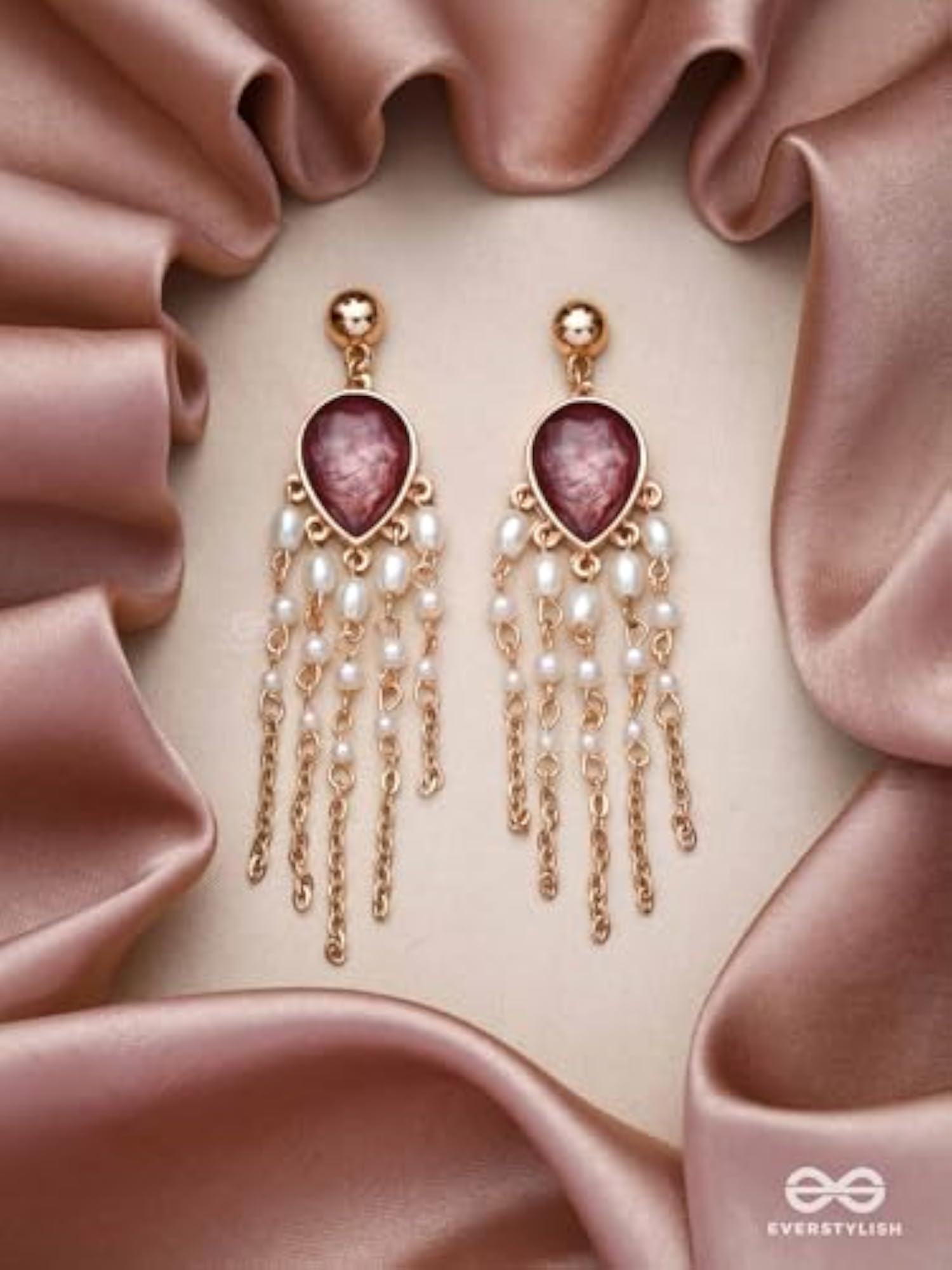 Women's Ruby Beaded Tassel Statement Dangle Earrings