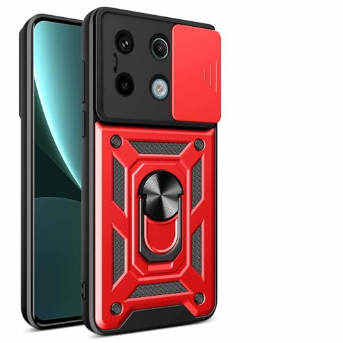 Cover per Xiaomi Redmi Note 13 Pro 5G Poco X6 5G con Girevole Anello Custodia con Copertura della Fotocamera Scorrevole e PC Protettiva Bumper. silicone rosso tpu