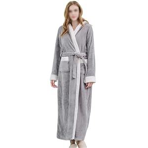 JSEIAJB Gray Autumn Winter Flanne Bathrobe Women Warm Bath Robe Women Long Pajamas Kimono Robe Large