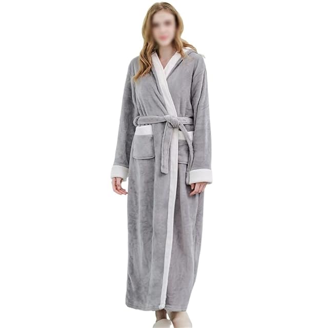 JSEIAJB Gray Autumn Winter Flanne Bathrobe Women Warm Bath Robe Women Long Pajamas Kimono Robe Large