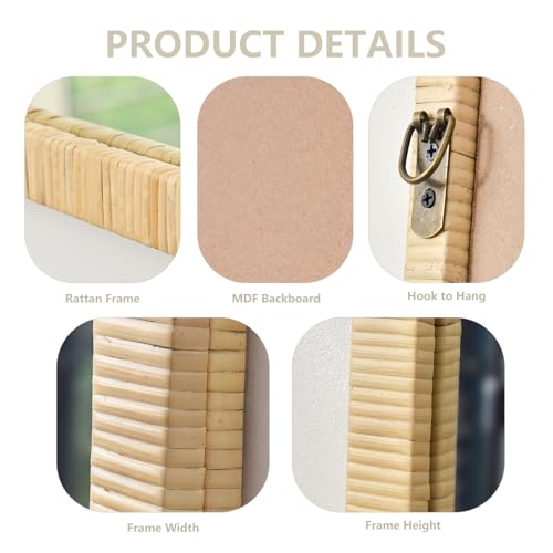 Wavy Rattan Bathroom Mirror 20"x28" Rectangle Boho Handmade Wicker Rattan Framed Mirror for Bedroom Living Room Vanity Natural - Image 4