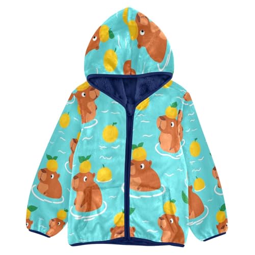 Cute Bears with Oranges Toddler Fleece Jacket Girl Boys Hooded Fleece Jacket Coat Warm Outwear Zip-up 3-10T