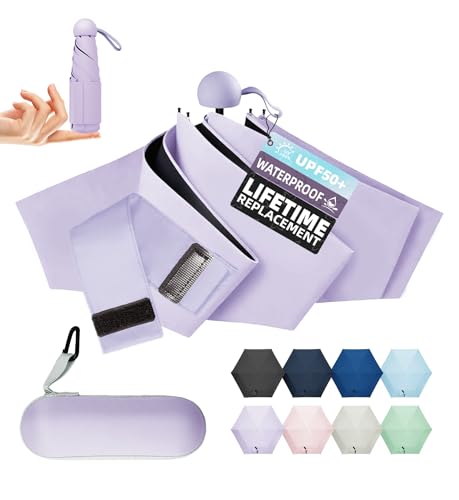 LILAC Travel Size Mini Umbrella with UPF 50+ UV Rain Protection Compact Small & Lightweight Pocket-Sized Folding Umbrellas with Case for Purse & Backpack Thoughtful Gift Women Men & Kids