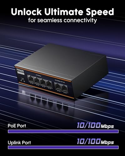 Image of FEDUS NextSwitch-400, 6 Port PoE Switch, 4 PoE Ports (10 /100Mbps) + 2 Uplink, 72W Built-In Power Supply, 250m Extend Mode & VLAN Isolation, Unmanaged Ethernet Network Hub for IP CCTV Camera & NVR,VoIP