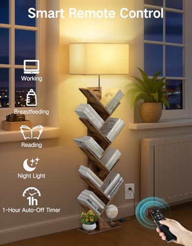 9 Tier Tree Bookshelf with Light, Remote & Timer, Modern Tall Floor Standing Book Shelf, Narrow Wood Bookcase, Small Book Organizer Shelves for Living Room, Bedroom, Office - Image 6